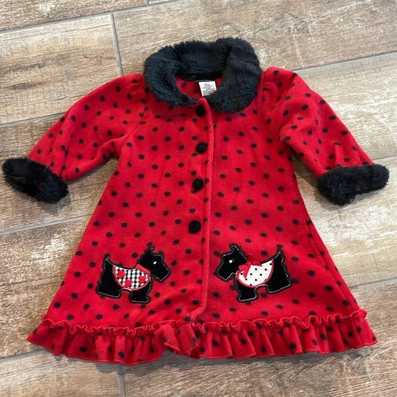 Holiday Editions Baby Girls Red Coat Polka Dots Scotty Dog Size 12 months - Picture 1 of 4